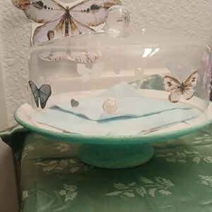 Glass Cake Stand with Butterfly Design